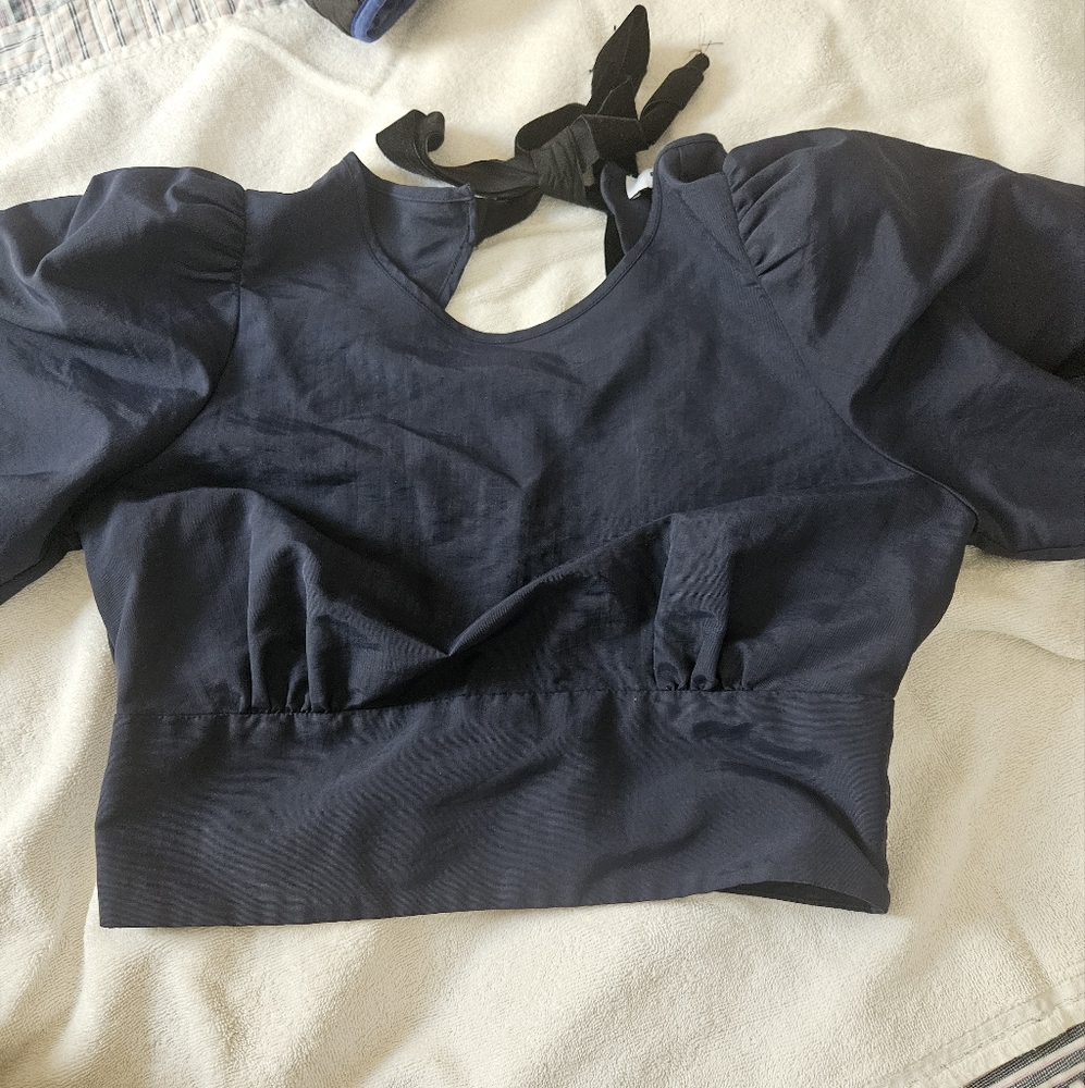 Elegant Navy Blue Women's Top- EUC